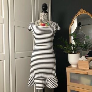 Banana Republic Navy Striped Ponte Flounce Dress sz 0